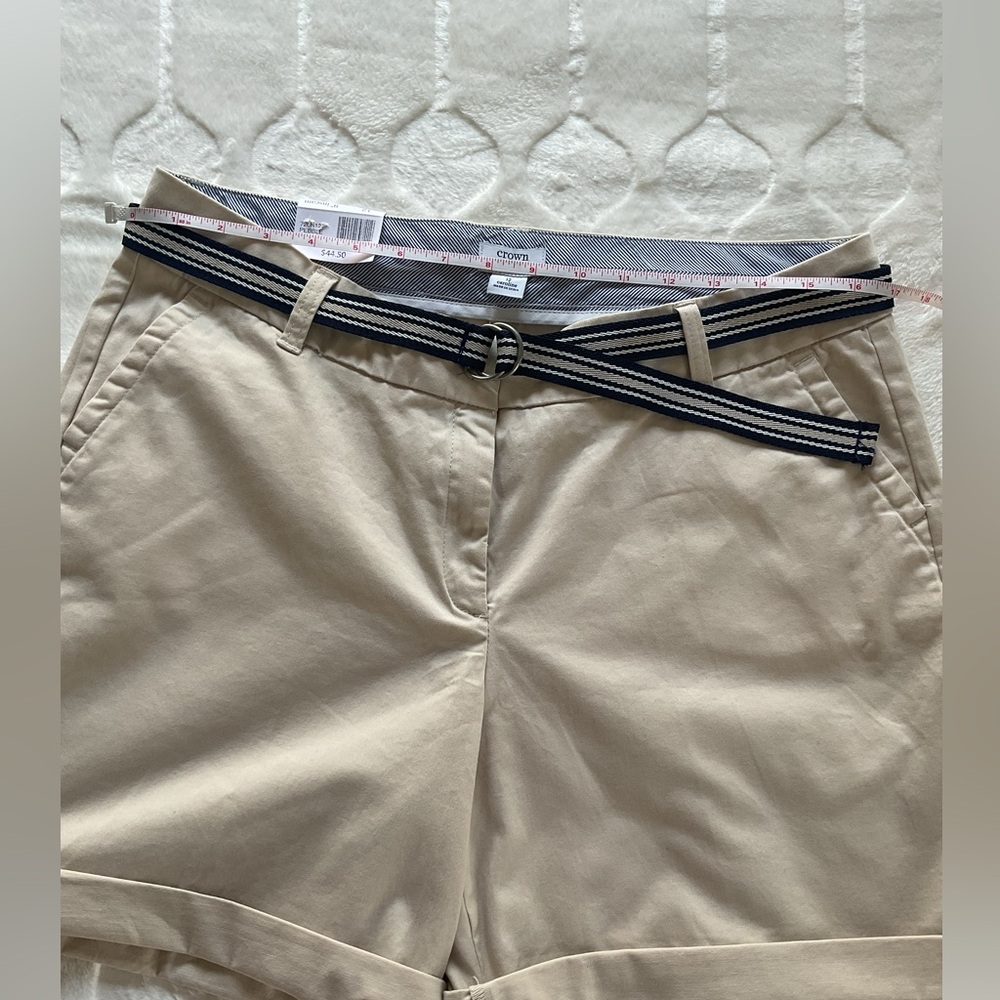 Crown & Ivy High Rise Belted Shorts Women Size 12 NWT Beige Summer Cute - Picture 8 of 10